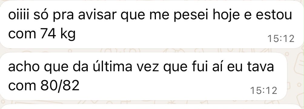 Depoimento: paciente relata que se pesou e está com 74 kg, antes estava com 80 ou 82 kg.